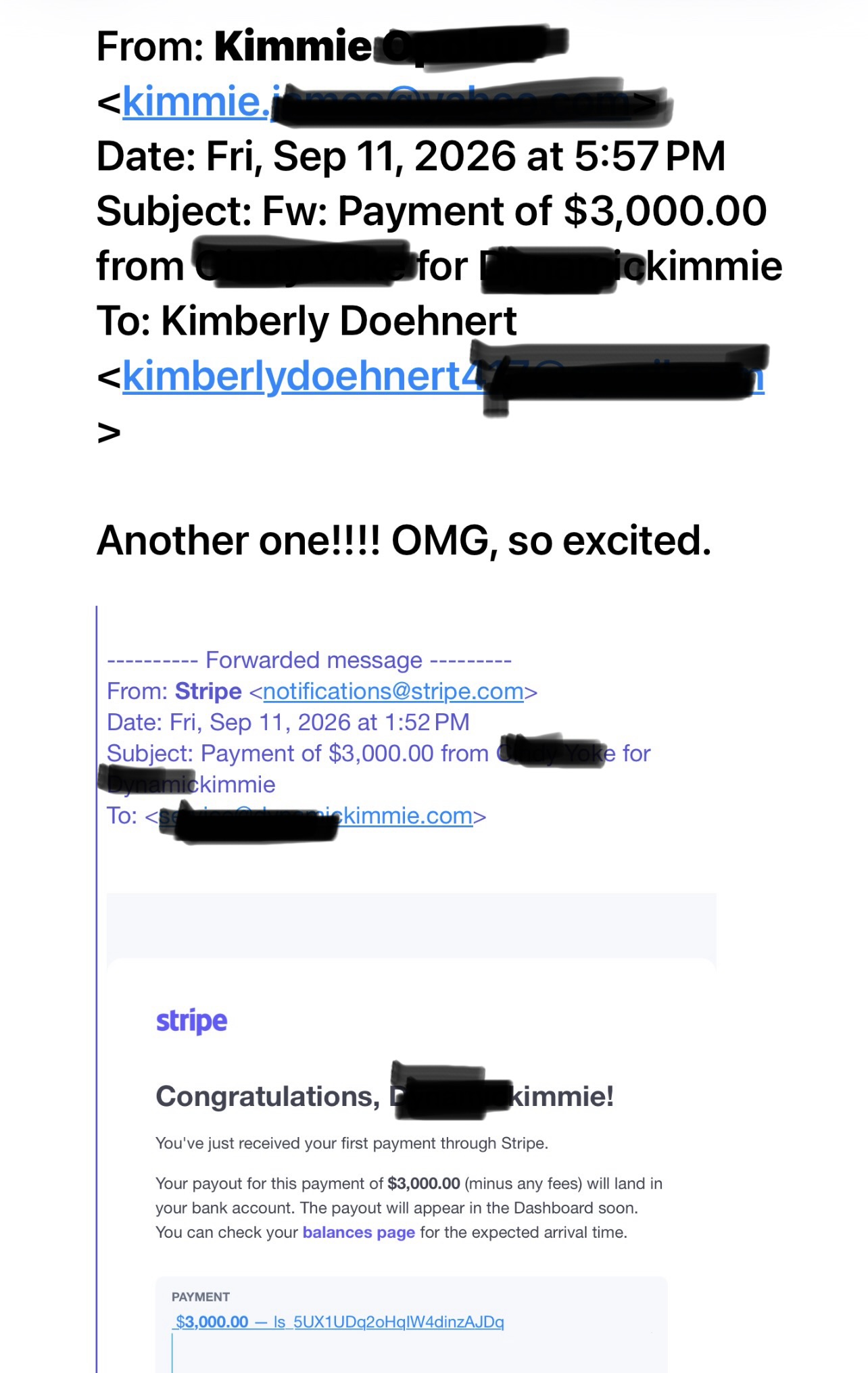 Screenshot showing Kimmie's second $3,000 sale — 2 sales within 24 hours in her first 7 days